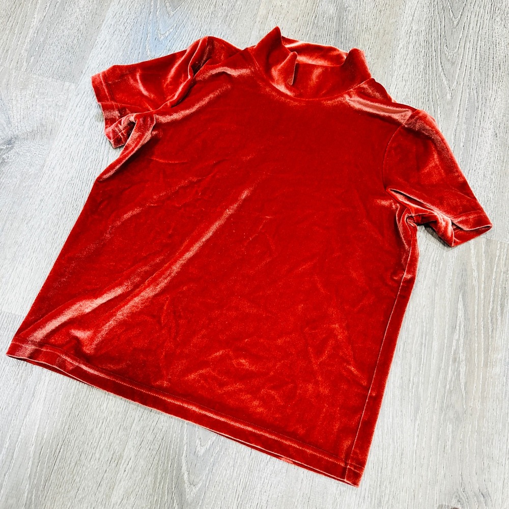 Madewell Top Womens XS Velvet Mock Neck Short Sleeve Top Burnt Orange Rust XS